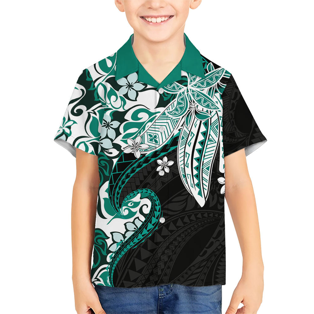 Monstera Plumeria Flowers Teal Hawaiian Shirt Polynesian Pattern