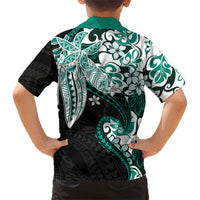 Monstera Plumeria Flowers Teal Kid Hawaiian Shirt Polynesian Pattern