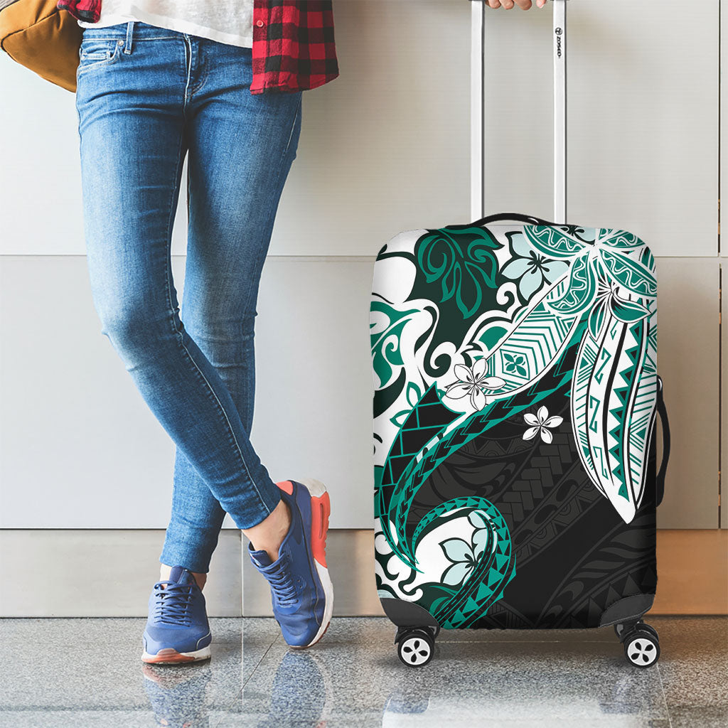 Monstera Plumeria Flowers Teal Luggage Cover Polynesian Pattern