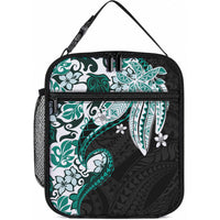 Monstera Plumeria Flowers Teal Lunch Bag Polynesian Pattern LT01 10.2 × 8.3 × 4.3 inch Teal - Polynesian Pride