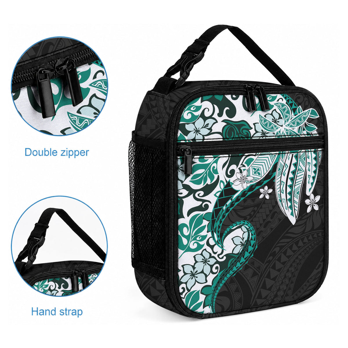 Monstera Plumeria Flowers Teal Lunch Bag Polynesian Pattern LT01 - Polynesian Pride