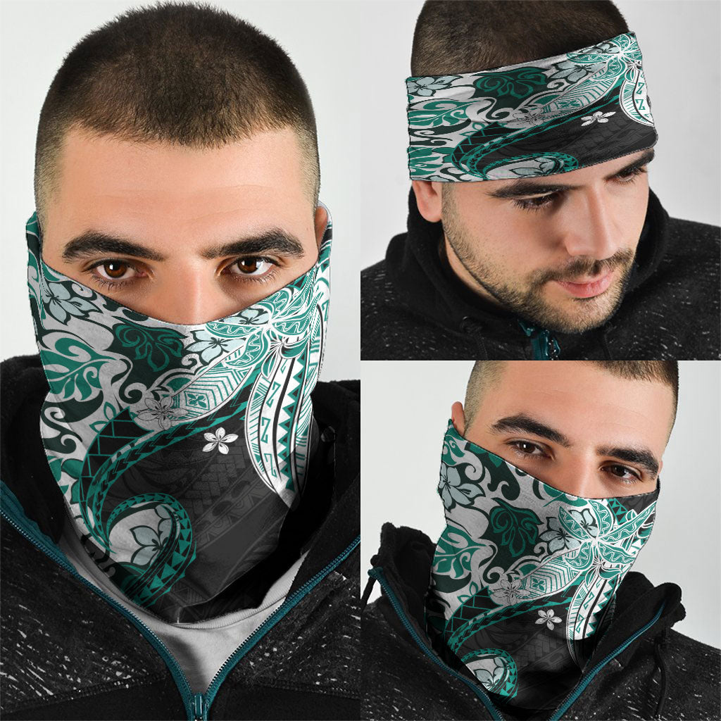 Monstera Plumeria Flowers Teal Neck Gaiter Polynesian Pattern