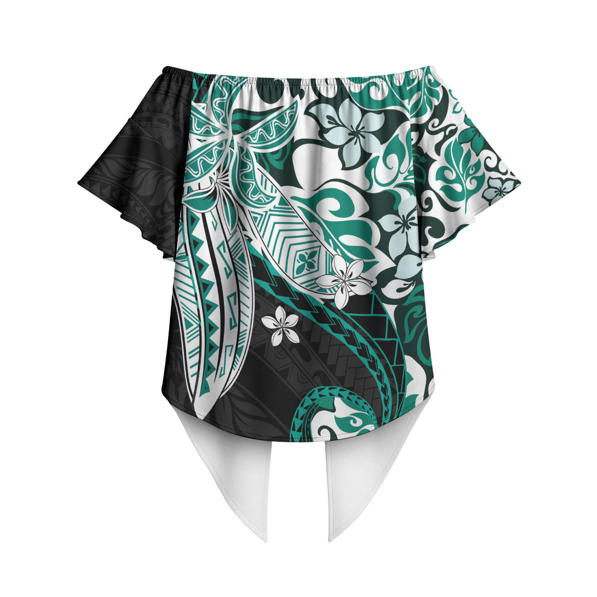 Monstera Plumeria Flowers Teal Off Shoulder Wrap Waist Top Polynesian Pattern LT01 - Polynesian Pride