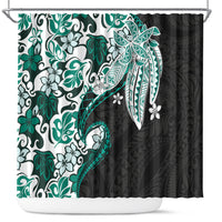 Monstera Plumeria Flowers Teal Shower Curtain Polynesian Pattern