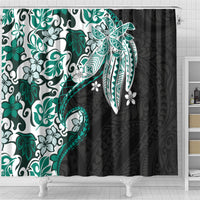 Monstera Plumeria Flowers Teal Shower Curtain Polynesian Pattern