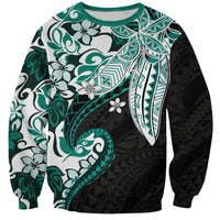 Monstera Plumeria Flowers Teal Sweatshirt Polynesian Pattern