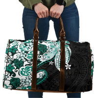 Monstera Plumeria Flowers Teal Travel Bag Polynesian Pattern