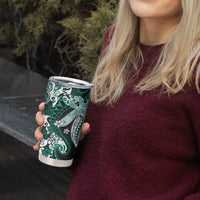 Monstera Plumeria Flowers Teal Tumbler Cup Polynesian Pattern