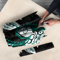 Monstera Plumeria Flowers Teal Umbrella Polynesian Pattern