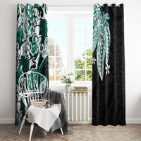Monstera Plumeria Flowers Teal Window Curtain Polynesian Pattern