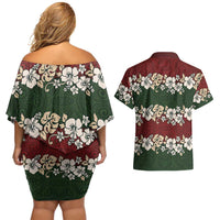 Hawaiian Hibiscus Christmas Color Couples Matching Off Shoulder Short Dress and Hawaiian Shirt Unique LT01 - Polynesian Pride