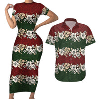 Hawaiian Hibiscus Christmas Color Couples Matching Short Sleeve Bodycon Dress and Hawaiian Shirt Unique LT01 Red - Polynesian Pride