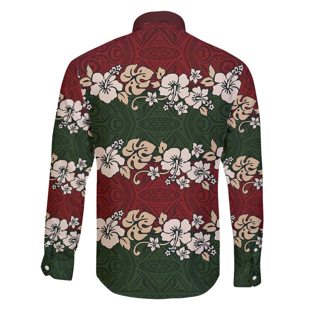 Hawaiian Hibiscus Christmas Color Family Matching Long Sleeve Bodycon Dress and Hawaiian Shirt Unique