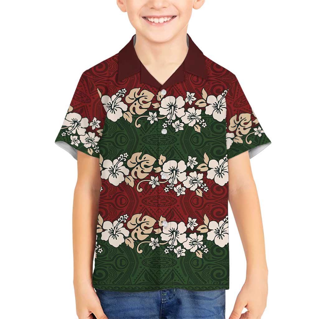 Hawaiian Hibiscus Christmas Color Family Matching Long Sleeve Bodycon Dress and Hawaiian Shirt Unique