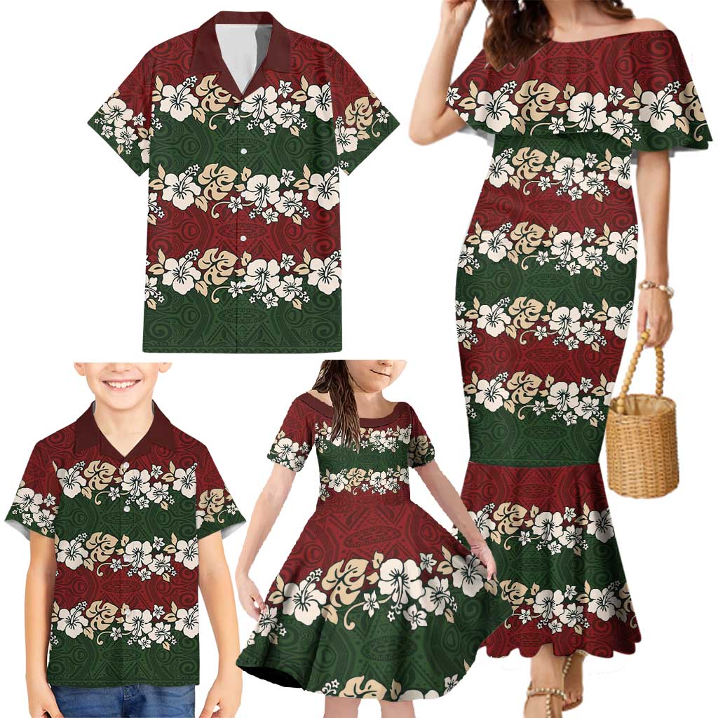 Hawaiian Hibiscus Christmas Color Family Matching Mermaid Dress and Hawaiian Shirt Unique LT01 - Polynesian Pride