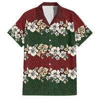 Hawaiian Hibiscus Christmas Color Family Matching Off The Shoulder Long Sleeve Dress and Hawaiian Shirt Unique LT01 Dad's Shirt - Short Sleeve Red - Polynesian Pride