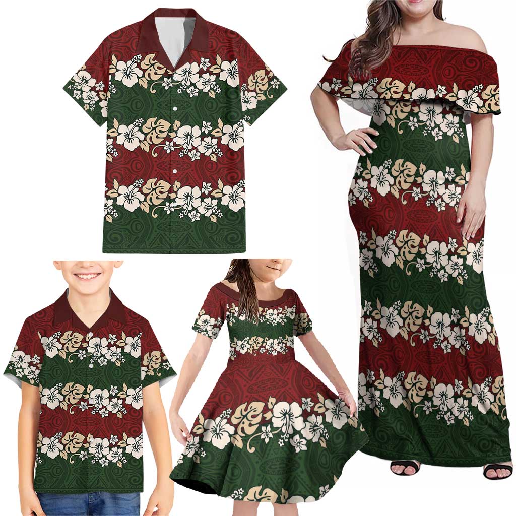 Hawaiian Hibiscus Christmas Color Family Matching Off Shoulder Maxi Dress and Hawaiian Shirt Unique LT01 - Polynesian Pride