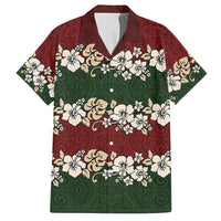 Hawaiian Hibiscus Christmas Color Family Matching Off Shoulder Maxi Dress and Hawaiian Shirt Unique LT01 Dad's Shirt - Short Sleeve Red - Polynesian Pride