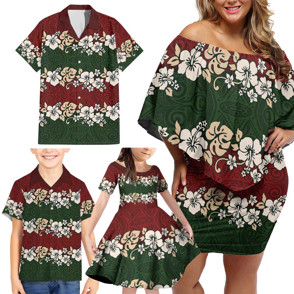 Hawaiian Hibiscus Christmas Color Family Matching Off Shoulder Short Dress and Hawaiian Shirt Unique LT01 - Polynesian Pride