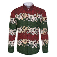 Hawaiian Hibiscus Christmas Color Family Matching Off Shoulder Short Dress and Hawaiian Shirt Unique LT01 Dad's Shirt - Long Sleeve Red - Polynesian Pride