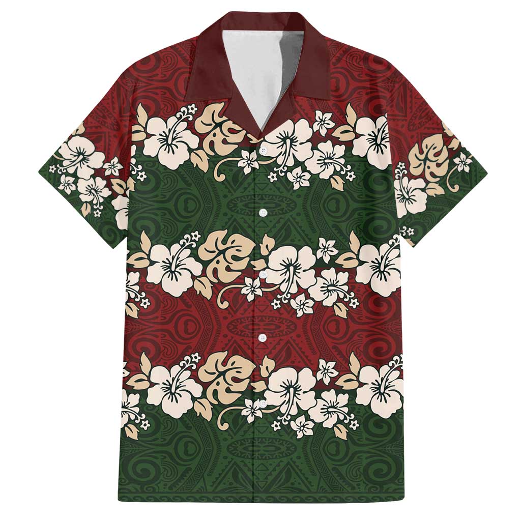 Hawaiian Hibiscus Christmas Color Family Matching Puletasi and Hawaiian Shirt Unique LT01 Dad's Shirt - Short Sleeve Red - Polynesian Pride