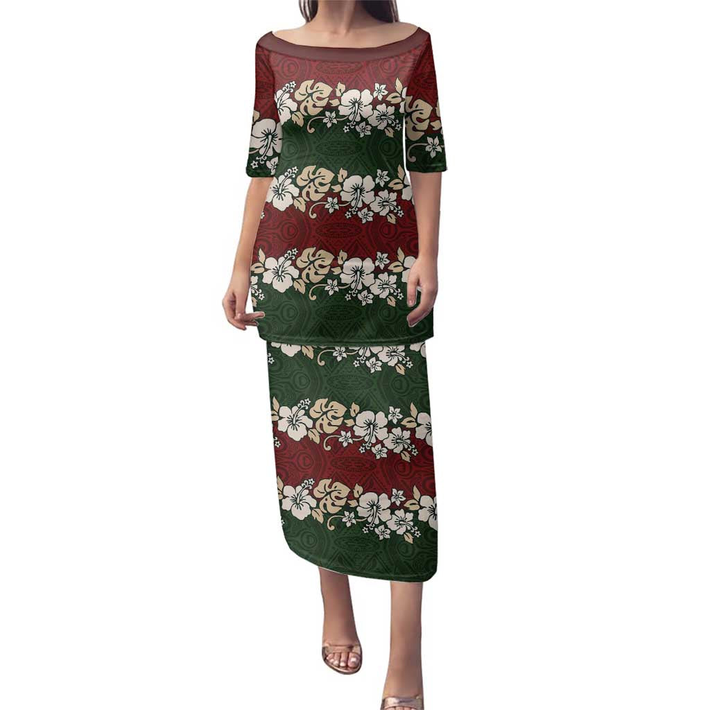 Hawaiian Hibiscus Christmas Color Family Matching Puletasi and Hawaiian Shirt Unique LT01 Mom's Dress Red - Polynesian Pride