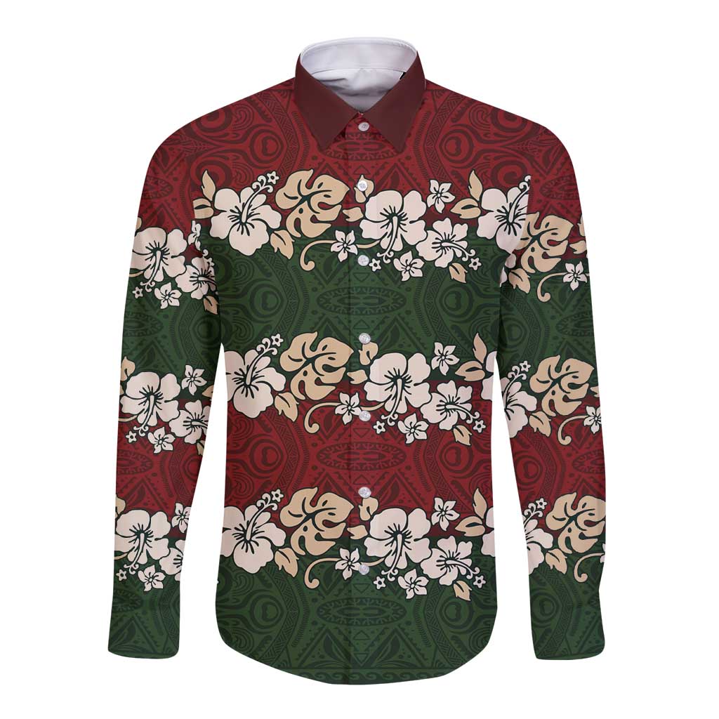 Hawaiian Hibiscus Christmas Color Long Sleeve Button Shirt Unique LT01 Unisex Red - Polynesian Pride