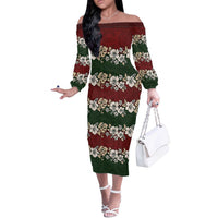 Hawaiian Hibiscus Christmas Color Off The Shoulder Long Sleeve Dress Unique LT01 Women Red - Polynesian Pride