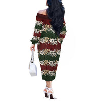 Hawaiian Hibiscus Christmas Color Off The Shoulder Long Sleeve Dress Unique LT01 - Polynesian Pride