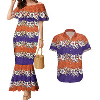 Hawaiian Hibiscus Couples Matching Mermaid Dress and Hawaiian Shirt Orange and Purple Unique LT01 Orange - Polynesian Pride