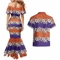 Hawaiian Hibiscus Couples Matching Mermaid Dress and Hawaiian Shirt Orange and Purple Unique LT01 - Polynesian Pride