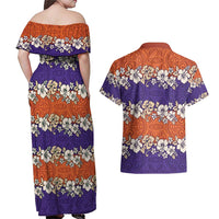 Hawaiian Hibiscus Couples Matching Off Shoulder Maxi Dress and Hawaiian Shirt Orange and Purple Unique LT01 - Polynesian Pride