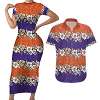 Hawaiian Hibiscus Couples Matching Short Sleeve Bodycon Dress and Hawaiian Shirt Orange and Purple Unique LT01 Orange - Polynesian Pride