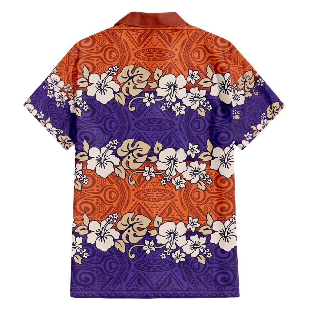 Hawaiian Hibiscus Family Matching Long Sleeve Bodycon Dress and Hawaiian Shirt Orange and Purple Unique