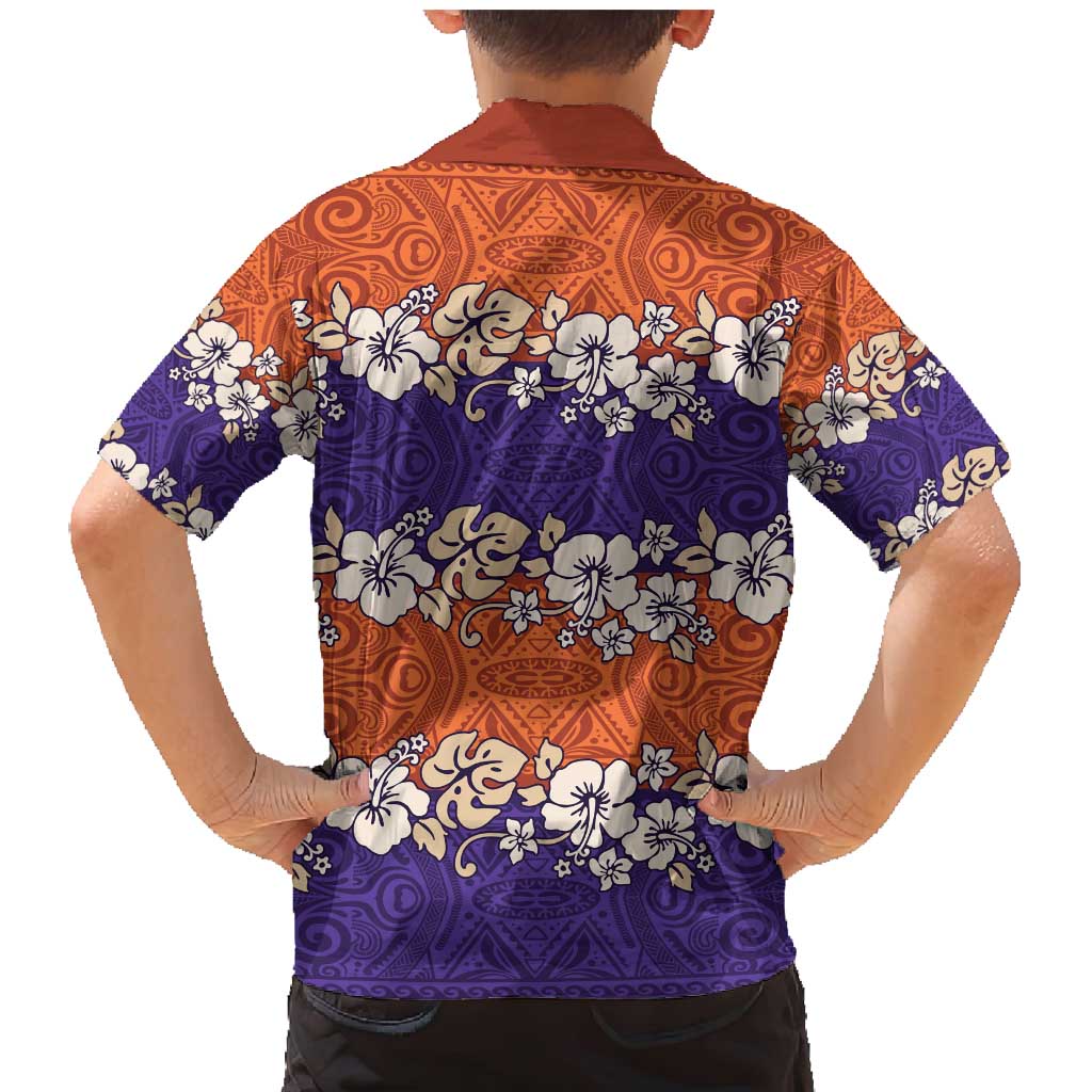 Hawaiian Hibiscus Family Matching Mermaid Dress and Hawaiian Shirt Orange and Purple Unique LT01 - Polynesian Pride