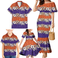 Hawaiian Hibiscus Family Matching Mermaid Dress and Hawaiian Shirt Orange and Purple Unique LT01 - Polynesian Pride