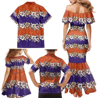 Hawaiian Hibiscus Family Matching Mermaid Dress and Hawaiian Shirt Orange and Purple Unique LT01 - Polynesian Pride