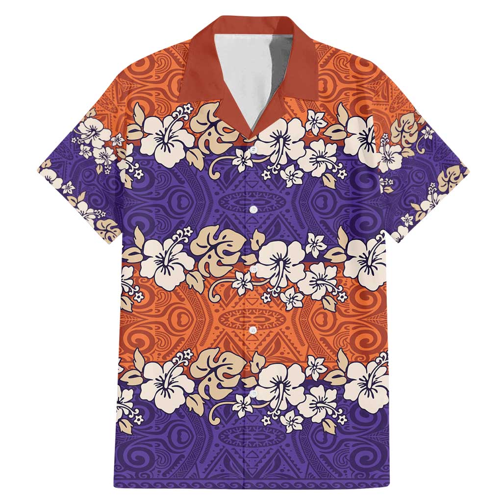 Hawaiian Hibiscus Family Matching Mermaid Dress and Hawaiian Shirt Orange and Purple Unique LT01 Dad's Shirt - Short Sleeve Orange - Polynesian Pride
