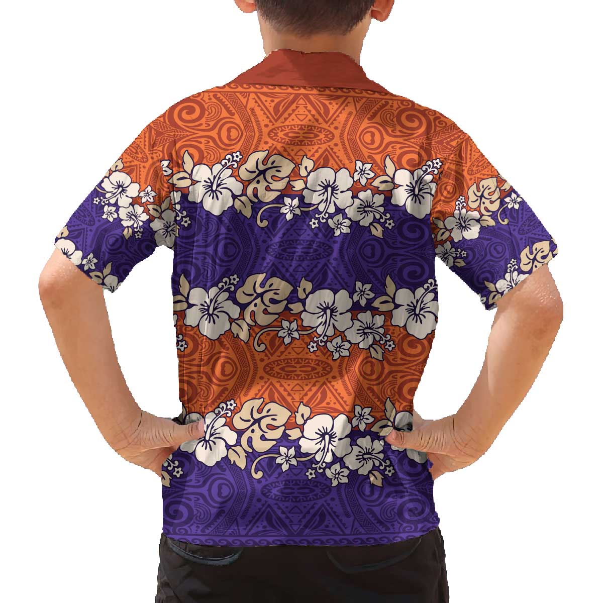Hawaiian Hibiscus Family Matching Off The Shoulder Long Sleeve Dress and Hawaiian Shirt Orange and Purple Unique LT01 - Polynesian Pride