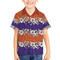 Hawaiian Hibiscus Family Matching Off The Shoulder Long Sleeve Dress and Hawaiian Shirt Orange and Purple Unique LT01 Son's Shirt Orange - Polynesian Pride