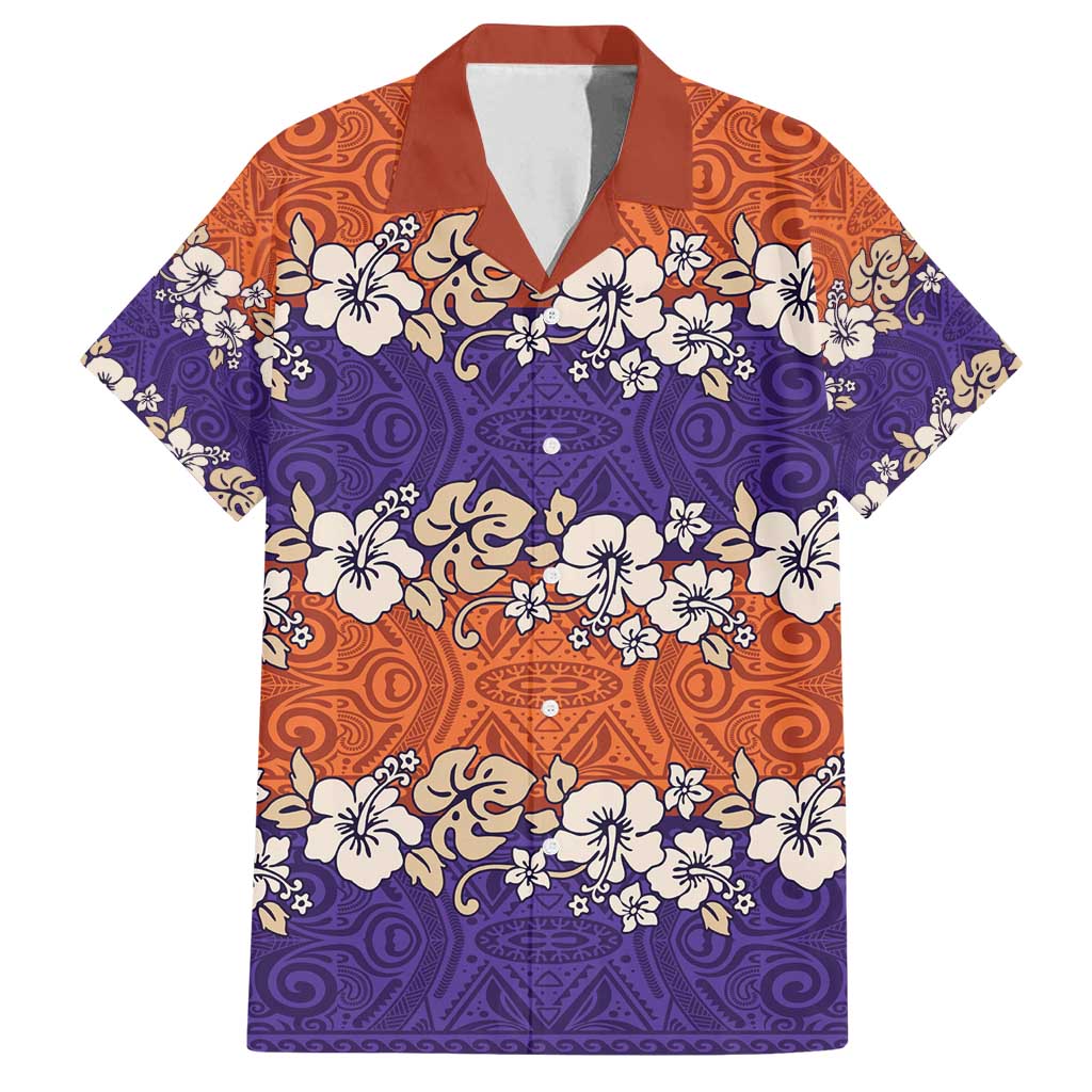 Hawaiian Hibiscus Family Matching Off Shoulder Maxi Dress and Hawaiian Shirt Orange and Purple Unique LT01 Dad's Shirt - Short Sleeve Orange - Polynesian Pride