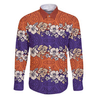 Hawaiian Hibiscus Family Matching Off Shoulder Maxi Dress and Hawaiian Shirt Orange and Purple Unique LT01 Dad's Shirt - Long Sleeve Orange - Polynesian Pride