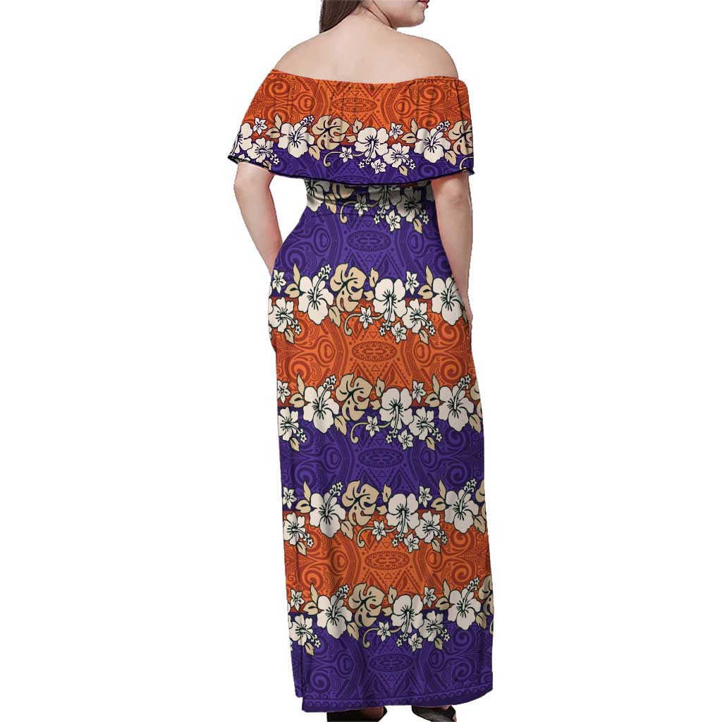Hawaiian Hibiscus Family Matching Off Shoulder Maxi Dress and Hawaiian Shirt Orange and Purple Unique LT01 - Polynesian Pride