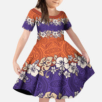 Hawaiian Hibiscus Family Matching Puletasi and Hawaiian Shirt Orange and Purple Unique LT01 Daughter's Dress Orange - Polynesian Pride