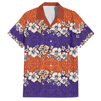 Hawaiian Hibiscus Family Matching Puletasi and Hawaiian Shirt Orange and Purple Unique LT01 Dad's Shirt - Short Sleeve Orange - Polynesian Pride