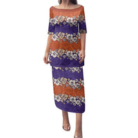 Hawaiian Hibiscus Family Matching Puletasi and Hawaiian Shirt Orange and Purple Unique LT01 Mom's Dress Orange - Polynesian Pride