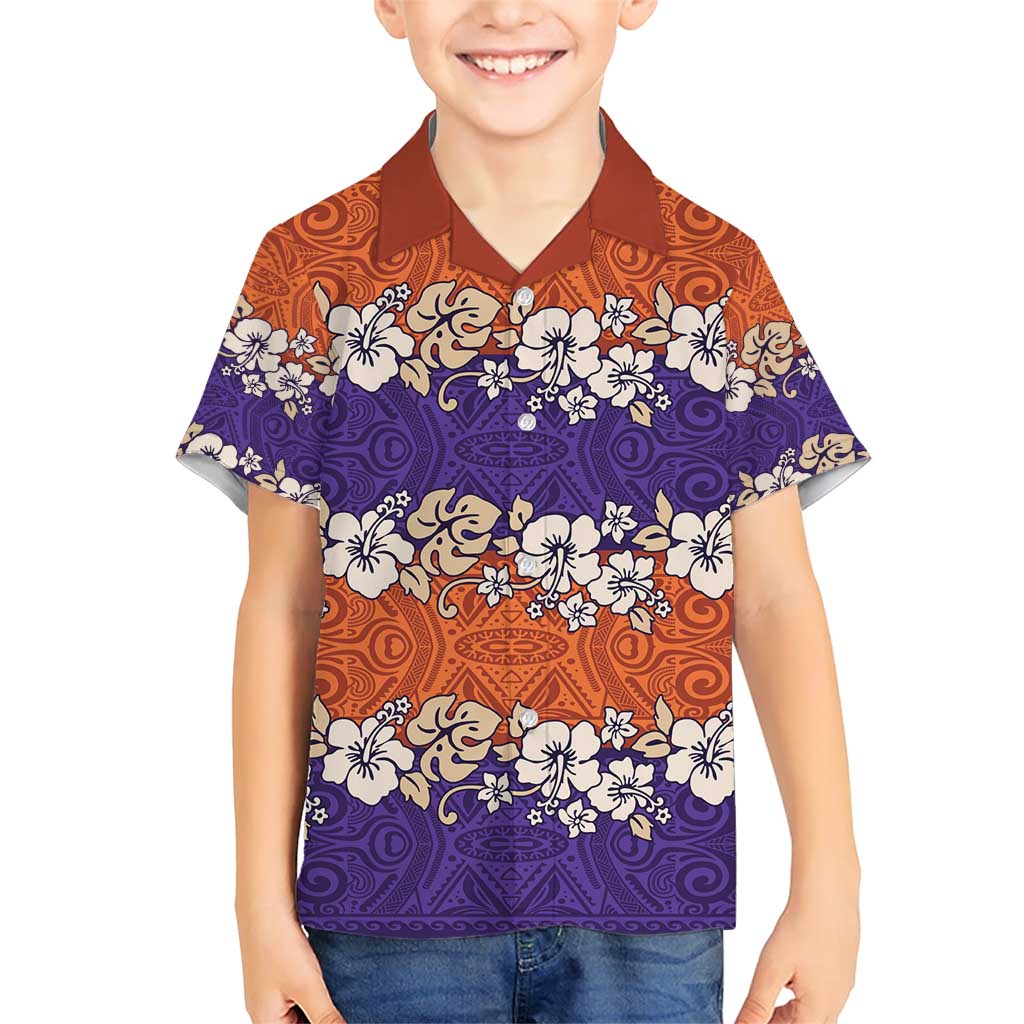 Hawaiian Hibiscus Family Matching Short Sleeve Bodycon Dress and Hawaiian Shirt Orange and Purple Unique