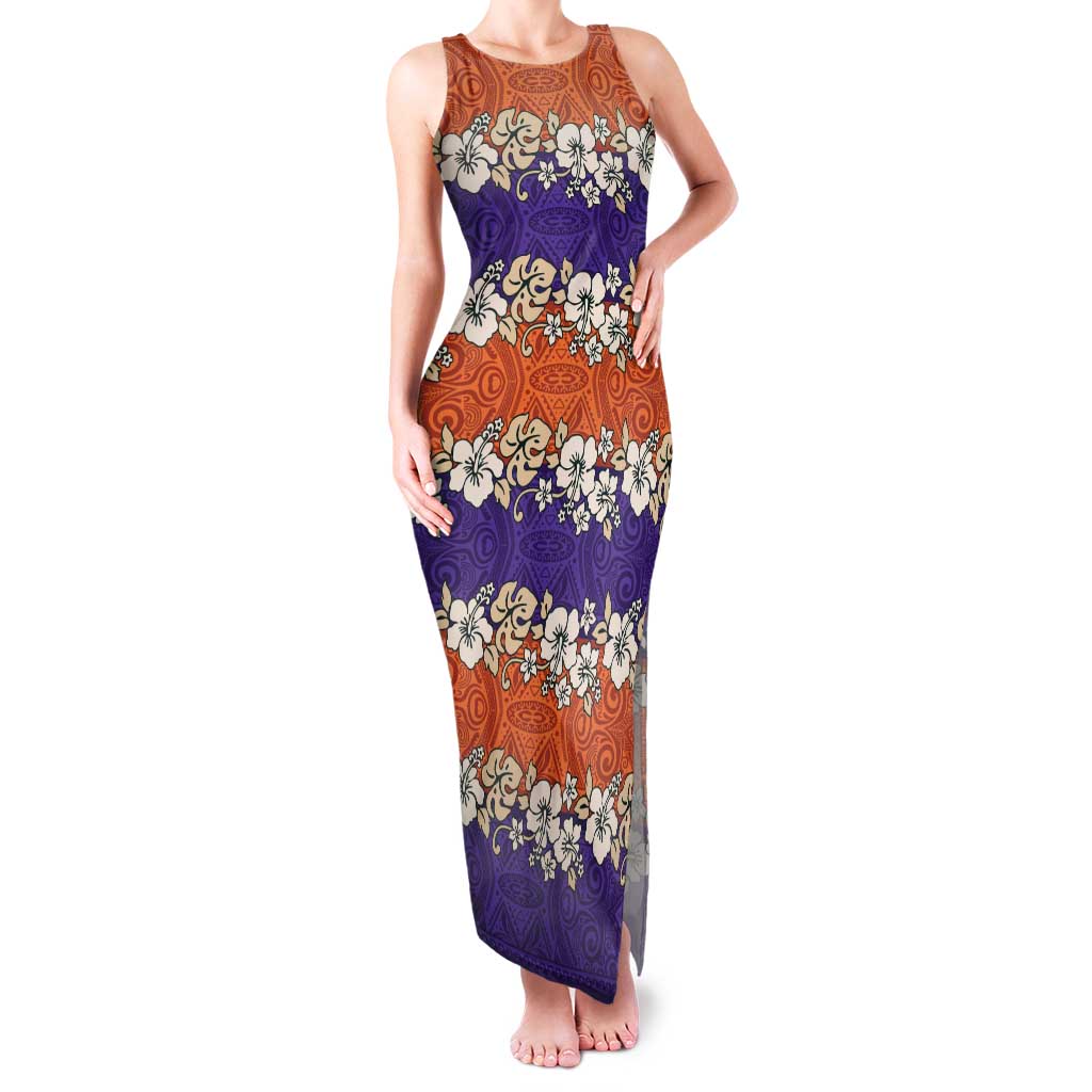 Hawaiian Hibiscus Family Matching Tank Maxi Dress and Hawaiian Shirt Orange and Purple Unique