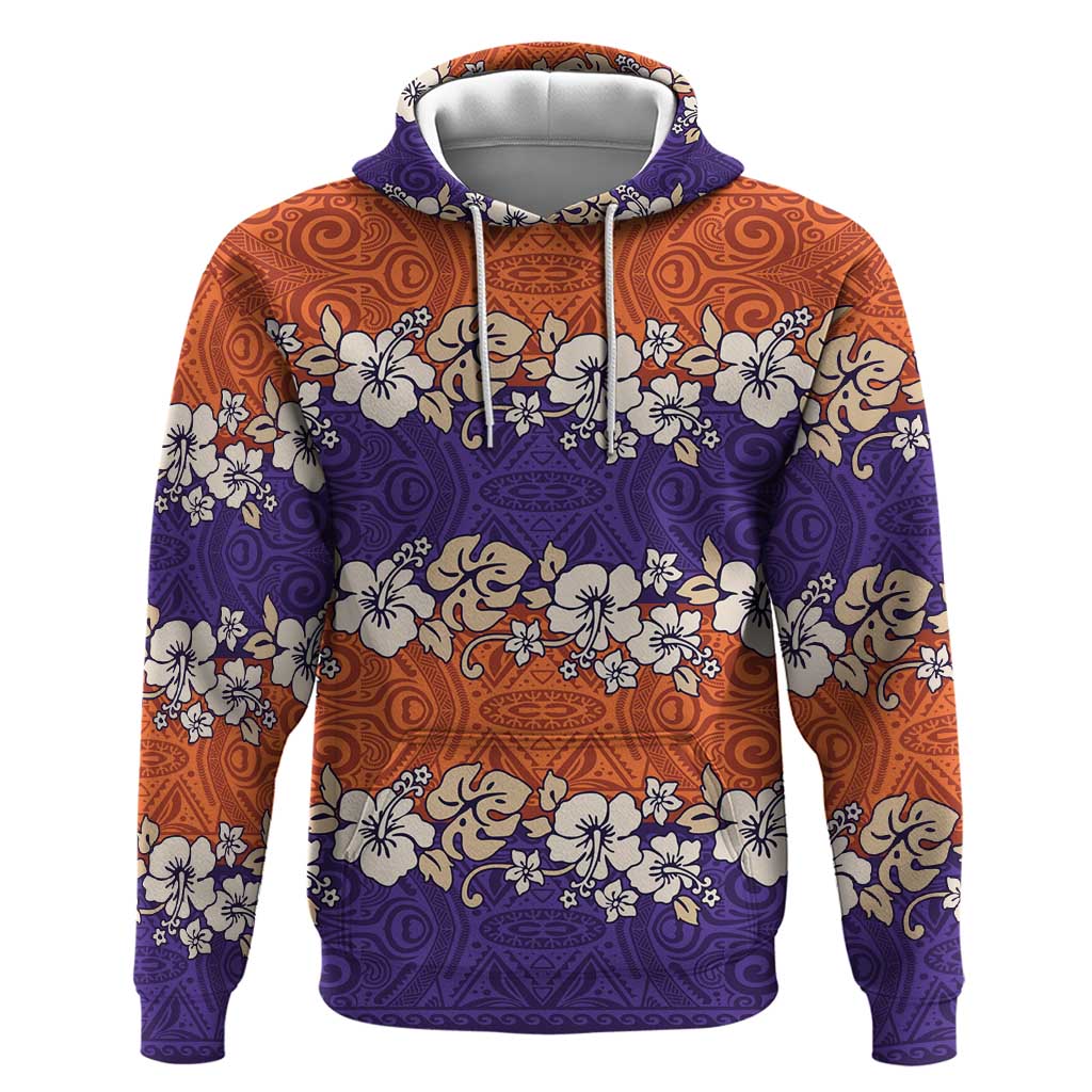 Hawaiian Hibiscus Hoodie Orange and Purple Unique LT01 Pullover Hoodie Orange - Polynesian Pride