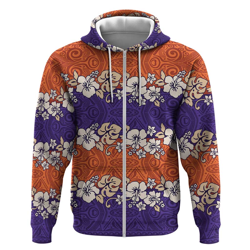 Hawaiian Hibiscus Hoodie Orange and Purple Unique LT01 Zip Hoodie Orange - Polynesian Pride